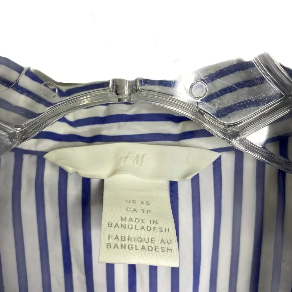 H&M Women's XS Shirt Blouse Blue & White‎ Striped Button Down 100% Cotton